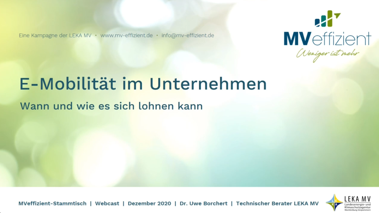 MVeffizient-Webcast Tapetenwechsel – Heute: E-Mobilität im Unternehmen